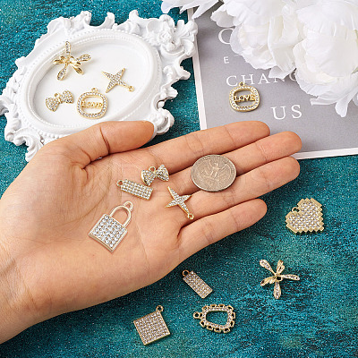 18Pcs 9 Style Alloy Crystal Rhinestone Pendants FIND-SW0001-30-1