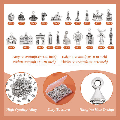 100Pcs 20 Styles Tibetan Style Zinc Alloy Pendants FIND-TA0003-90-1