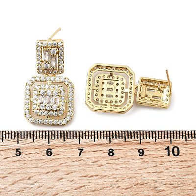 Brass Micro Pave Clear Cubic Zirconia Dangle Stud Earrings EJEW-G450-01G-1