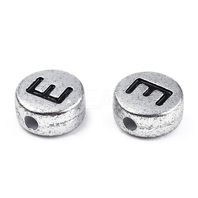 Silver Color Plated Acrylic Horizontal Hole Letter Beads MACR-T009-13-1