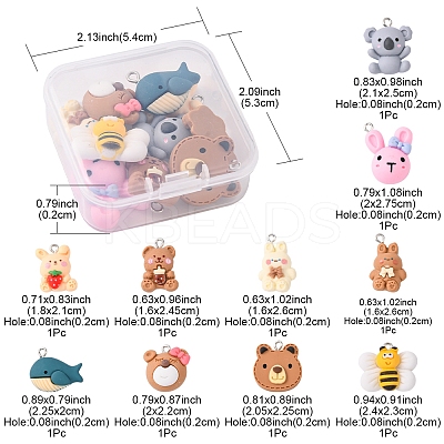 10Pcs 10 Style Animal Resin Pendants RESI-YW0001-21-1