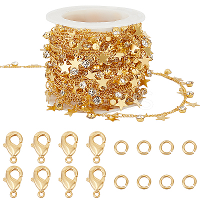 DIY Brass Micro Pave Clear Cubic Zirconia Curb Chains Necklaces/Bracelets Making Kits DIY-BBC0002-63G-1