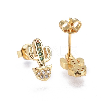 Brass Micro Pave Cubic Zirconia Stud Earrings EJEW-L224-28G-1