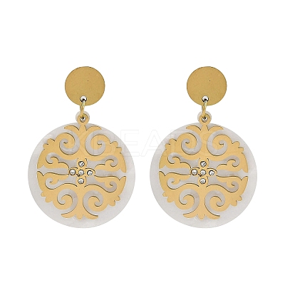 Ion Plating(IP) 304 Stainless Steel Flat Round Stud Earrings for Women EJEW-K281-24G-1