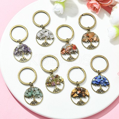 Tibetan Style Alloy & Natural Mixed Gemstone Chips Pendant Keychain KEYC-JKC00646-02-1