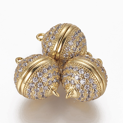 Brass Micro Pave Cubic Zirconia Magnetic Clasps with Loops ZIRC-L082-D-01-G-1