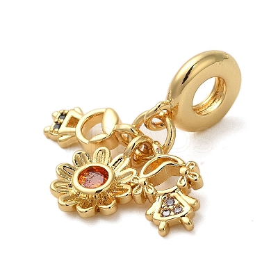 Rack Plating Brass Pave Colorful Cubic Zirconia European Dangle Charms KK-P279-44G-1