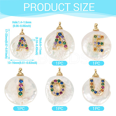 5Pcs 5 Styles Natural Cultured Freshwater Pearl Nuggets with Letter Pendants PEAR-TA0001-27-1