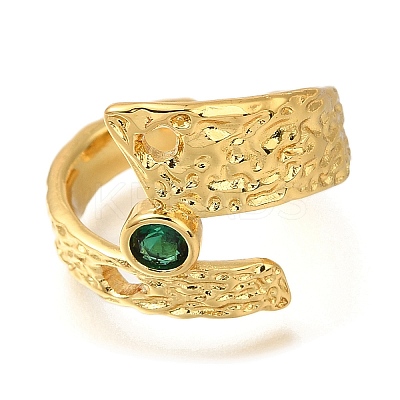 Rack Plating Brass Micro Pave Cubic Zirconia Open Cuff Rings for Women RJEW-M022-17G-1