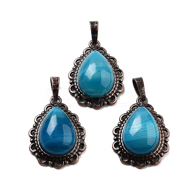 Natural Banded Agate Teardrop Pendants G-K363-01R-10-1