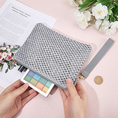 Straw Plaited Cosmetic Zipper Bags AJEW-WH20010-78A-1