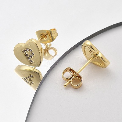 Rack Plating Brass Micro Pave Clear Cubic Zirconia Stud Earrings EJEW-K299-01G-P-1