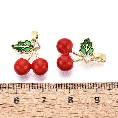 Brass Micro Pave Clear Cubic Zirconia and Enamel Pendants KK-T075-90G-1