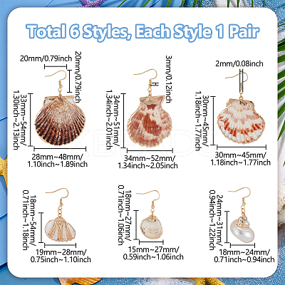 6Pair 304 Stainless Steel Shell Shape Dangle Earrings EJEW-UN00017-1