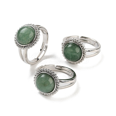 Natural Green Aventurine Round Adjustable Rings RJEW-K271-02P-05-1