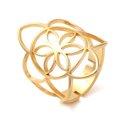 Hollow Flower 304 Stainless Steel Adjustable Rings for Women RJEW-N048-06G-1