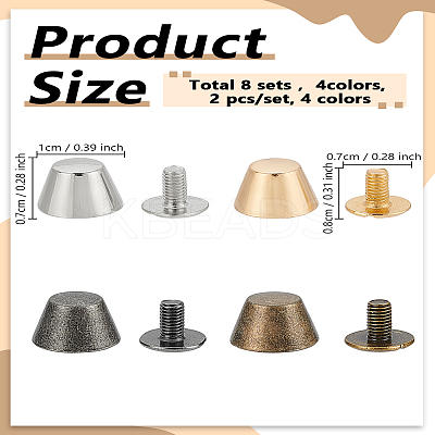 8 Sets 4 Colors Zinc Alloy Rivet PURS-LP0001-12-1
