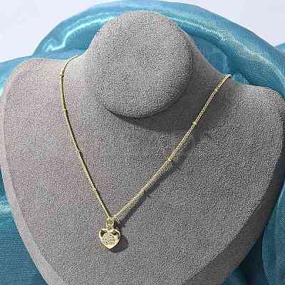 Brass Micro Pave Clear Cubic Zirconia Heart Pendant Necklaces for Women NJEW-M088-02G-02-1