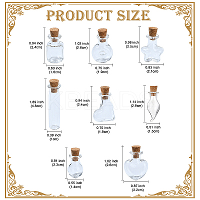 16Pcs 8 Styles Mini High Borosilicate Glass Bottle Bead Containers BOTT-YW0001-03-1
