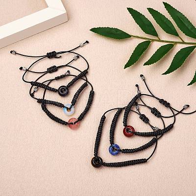 Synthetic Blue Goldstone Donut Braided Bead Bracelet BJEW-SW00047-12-1