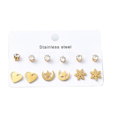 304 Stainless Steel Micro Pave Cubic Zirconia Stud Earrings Kits For Women EJEW-B112-01G-03-1
