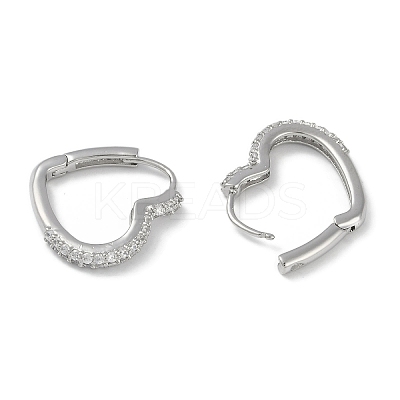 Clear Cubic Zirconia Heart Hoop Earrings EJEW-L292-010P-1