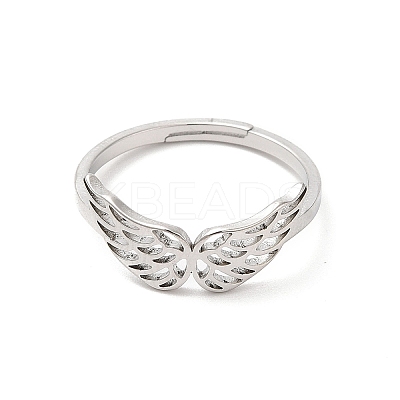 Non-Tarnish 304 Stainless Steel Hollow Wings Adjustable Ring for Women RJEW-L107-033P-1
