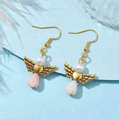 Angel Antique Golden Alloy & Resin Dangle Earrings EJEW-JE05686-01-1