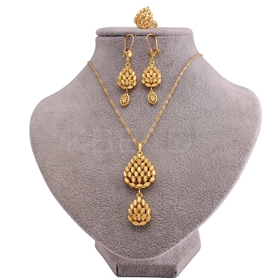 Teardrop Brass Pendant Necklace & Hoop Earrings & Finger Ring for Women FS-WGC4231-01-1