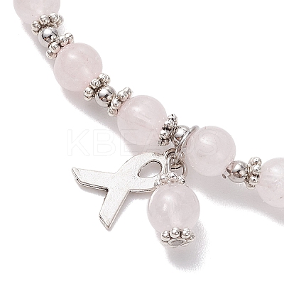 Natural Round Rose Quartz Bracelets BJEW-JB10950-1