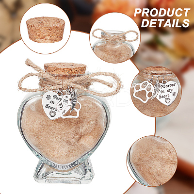 3Pcs Heart Shaped Pet Hair Memorial Bottle with Paw Print Charms AJEW-NB00002-1