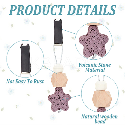 6Pcs 6 Colors Star Wood & Lava Rock Felt Car Air Vent Clips HJEW-DR00042-1