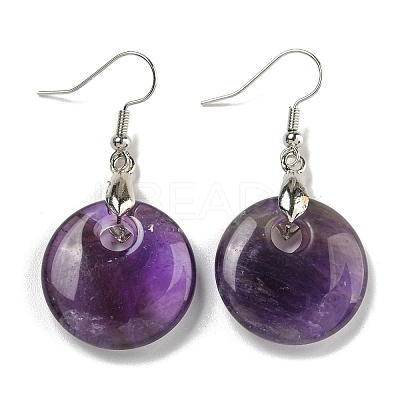 Rack Plating Brass Flat Round Dangle Earrings for Women EJEW-B064-01P-05-1