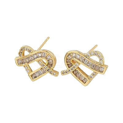 Brass Micro Pave Cubic Zirconia Stud Earrings for Women EJEW-K312-01G-1