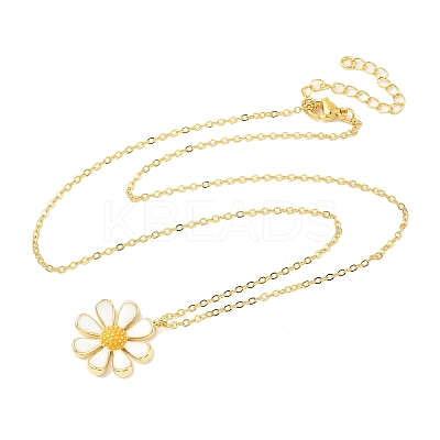 Brass White Enamel Flower Pendant Necklaces for Women NJEW-S449-07G-1