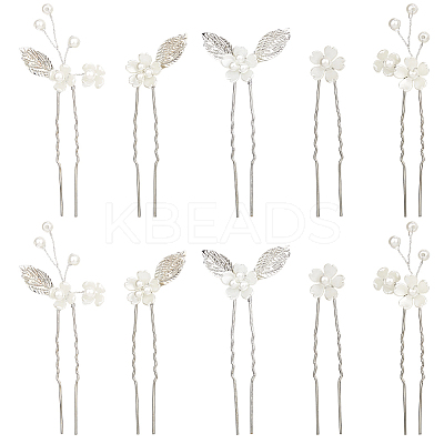 Alloy with Plastic Beads Hair Sticks for Women Girls OHAR-WH20010-08P-1