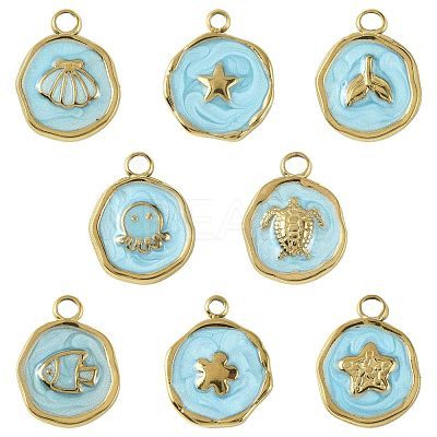 8Pcs 8 Styles Marine Animal 304 Stainless Steel Pendants STAS-FS0002-13-1