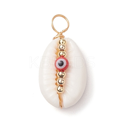 Natural Cowrie Shell Pendants PALLOY-JF02662-01-1