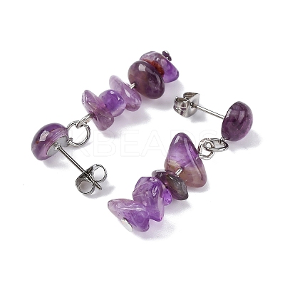 Natural Amethyst Dangle Stud Earrings EJEW-JE06371-06-1