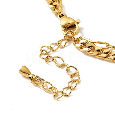 Ion Plating(IP) 304 Stainless Steel Chain Multi-strand Bracelet with Heart and Clover BJEW-P272-03G-1