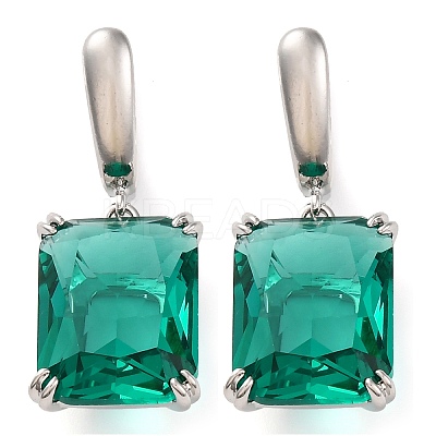 Brass Pave Cubic Zirconia Rectangle Hoop Earrings for Women EJEW-I304-28P-1