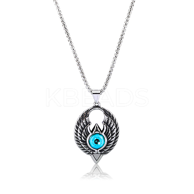 Wing with Evil Eye Pendant Necklace Lucky Spiritual Protection Necklaces Hip-hop Punk Style Charm Stainless Steel Jewelry for Men and Women JN1116A-1