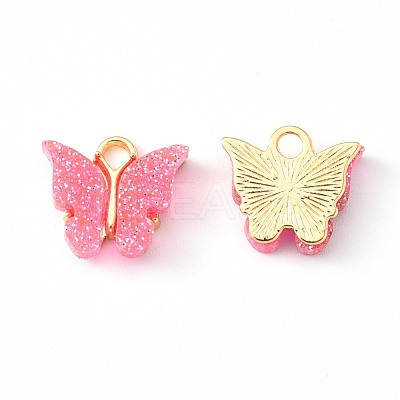 Alloy Enamel Pendants with Glitter Powder and Zinc Alloy Hanging Plating X-ENAM-R056-01J-1