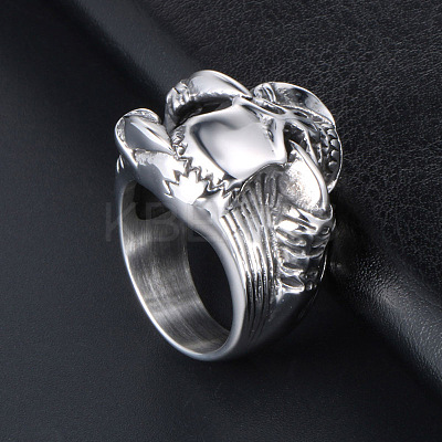 304 Stainless Steel Skull with Claw Finger Ring SKUL-PW0002-031D-P-1