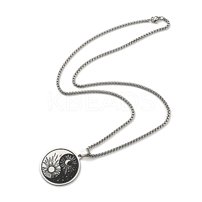 201 Stainless Steel Enamel Yin Yang with Sun & Moon Pendant Necklaces NJEW-G115-05P-1-1