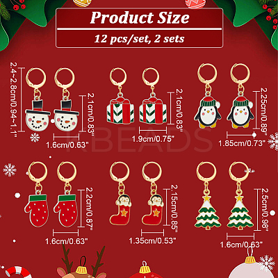 Alloy Enamel Tree & Gifts Box & Penguin & Snowman & Stocking & Glove Pendant Locking Stitch Markers HJEW-AB00066-1