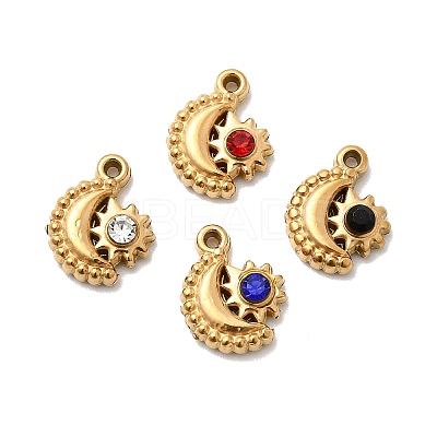 304 Stainless Steel Pave Rhinestone Charms STAS-G369-13G-1