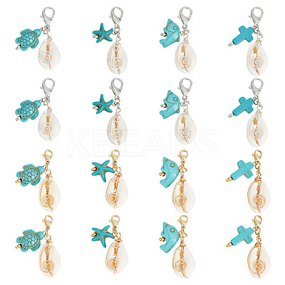 16Pcs 8 Styles Natural Shell Pendant Decorations HJEW-GO00214-1