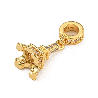 Rack Plating Brass Clear Cubic Zirconia European Dangle Charms KK-U035-25G-1