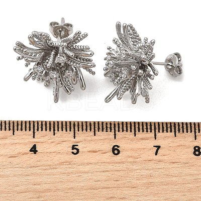 Flower Brass Micro Pave Clear Cubic Zirconia Stud Earrings EJEW-H171-01A-P-1